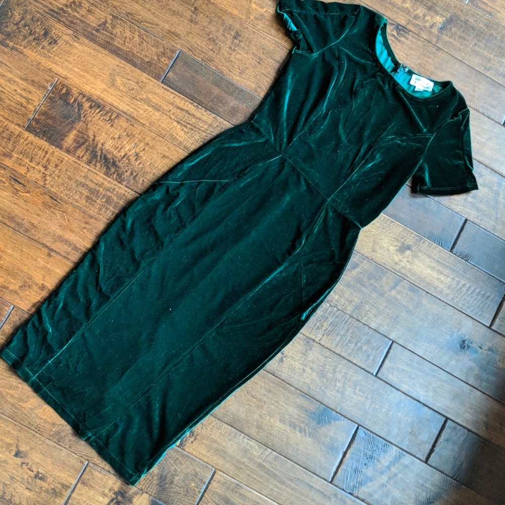 Green velvet midi dress